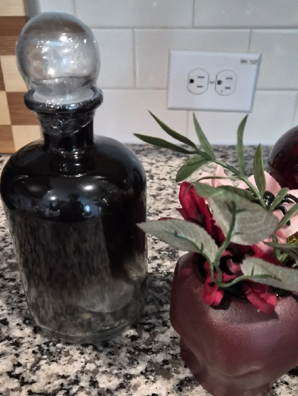 Burgundy Skull Planter with 2 Glass Jars Set Halloween